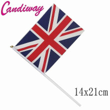 Lot de 6 drapeaux Union Jack à agiter à la main, de 14 x 21 cm, avec mâts de 30 cm