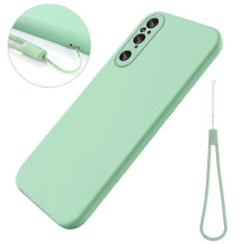 For Sony Xperia 1 V Soft Lining Liquid Silicone Phone Case Shockproof Cover with Strap