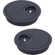 2 Stück schwarze Kabeldurchführungen für Schreibtische – 60 mm runde Kabeldurchführungen aus gebürstetem Metall für Bürotische
