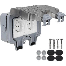 Buitenstopcontact IP66 weerbestendig voor gebruik buitenshuis, stofbestendig, geschikt voor natte ruimtes, opbouwmontage, geaard contact