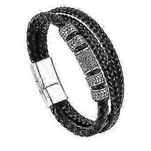 Mens Celtic Knot Charm Bracelets 3 Layers Black Braided Leather Rope Chain Wristband Ethnic Gifts for Him Jewelry