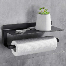 Porta rotolo di carta da cucina senza foratura, da parete, con ampio dispenser per rotoli di carta, colore nero.