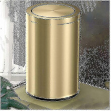 Badkamerprullenbak met scharnierend deksel, 9 liter, kleine prullenbak, metallic goudkleurig staal, 20 x 31 cm
