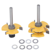 Tong- en groeffreesset-2 stuks 3-tands T-vormige freesbit, 1/4 inch schacht-Houtbewerkingsfrees