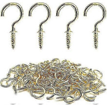 100 Pcs 3/4" Ceiling Cups Hooks Screw Hooks Ceiling Cup Hooks Self-tapping Screws Hooks Gold