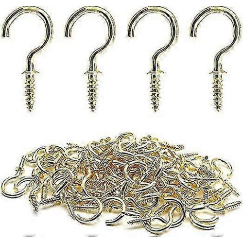 100 Pcs 3/4" Ceiling Cups Hooks Screw Hooks Ceiling Cup Hooks Self-tapping Screws Hooks Gold