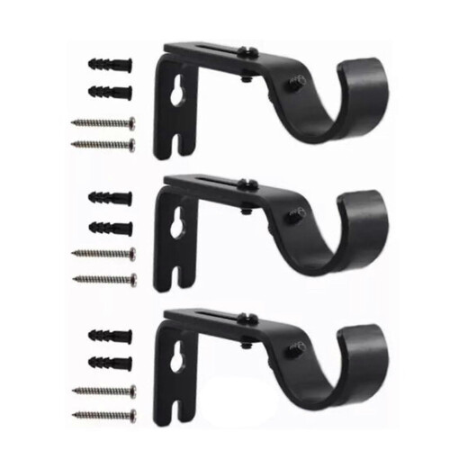 3pcs Adjustable Curtain Rod Brackets Iron Curtain Rod Support Hanger For Wall Black