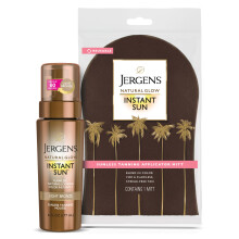 Jergens Natural Glow Instant Sun Bundle: Lichte Bronzer Zelfbruinende Mousse, 6oz Fles en Applicator Mitt
