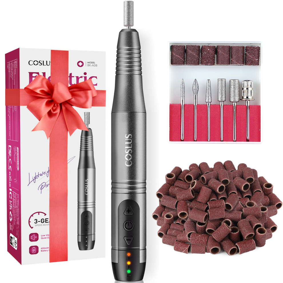 Coslus Cordless Nail Drill Electric File: Professional For Acrylic Gel Dip Powder Nails Portable Nail Drill Machine Kit For Manicure Pedicure Nail Set