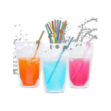 100 Stück 16oz Trinkbeutel für Erwachsene-Trinkbeutel mit Strohhalm x100-Wiederverschließbare Smoothie-Beutel
