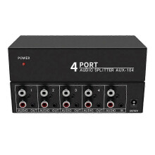 Audiosplitter 1 ingang 4 uitgangen L/R Aux Stereo Audiosplitter 1x4 Audioverdeler voor pc, dvd-speler, luidsprekersplitter