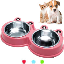 Doppelnapf für kleine Katzen und Hunde, rutschfester, rostfreier Hundenapf mit herausnehmbaren Edelstahlnäpfen, umweltfreundliches,