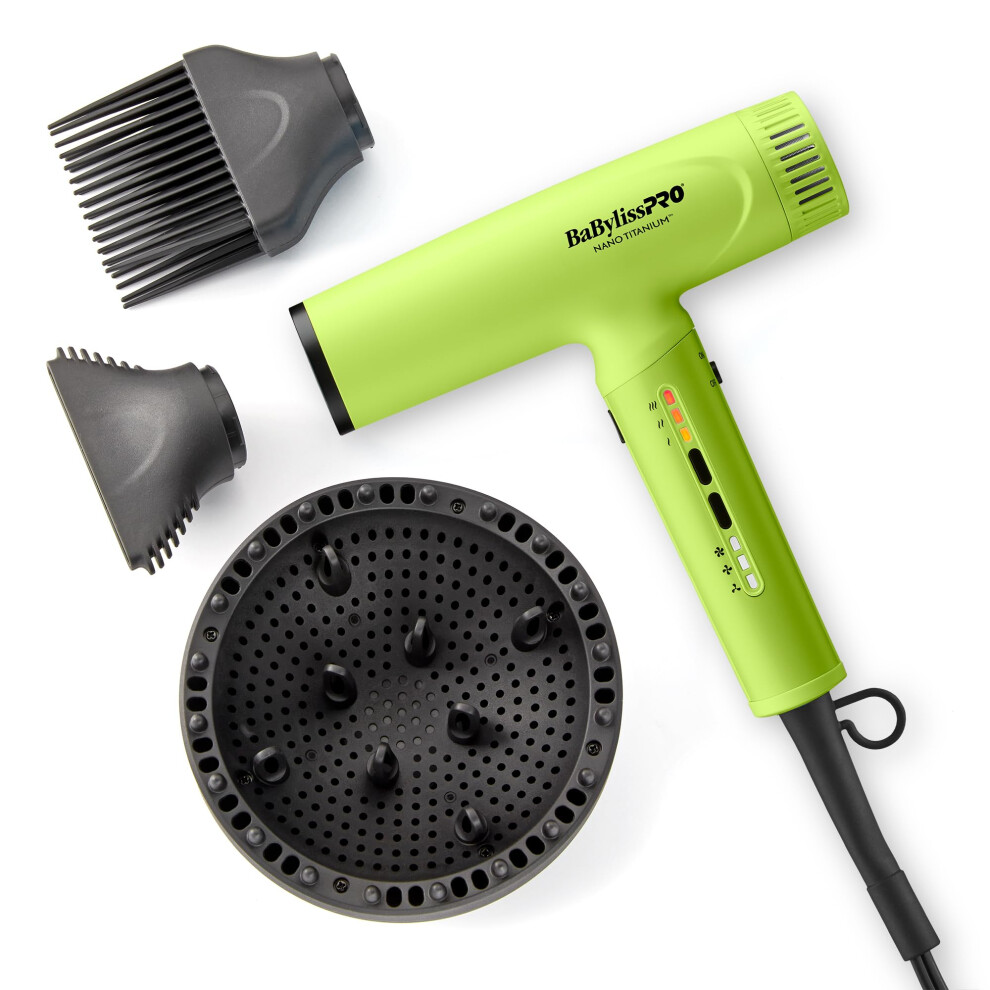 Babylisspro Nano Titanium Ionic, Lightweight, Hi-Speed, Dual Voltage Hair Dryer With Diffuser (Yellow)