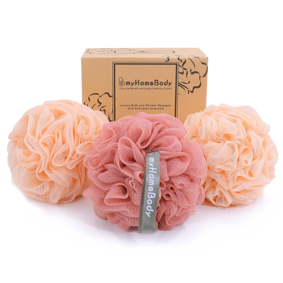 Myhomebody Large 70G Loofah Sponge, Body Scrubber, Bath Sponge, Loofah For Women, Men, Exfoliating Sponge Shower Pouf With Activated Charcoal