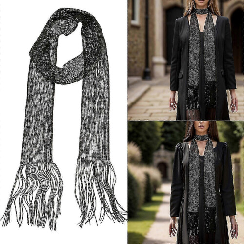 Sciarpa lunga, sottile e scintillante con frange, accessorio di moda per cene formali da donna. 2