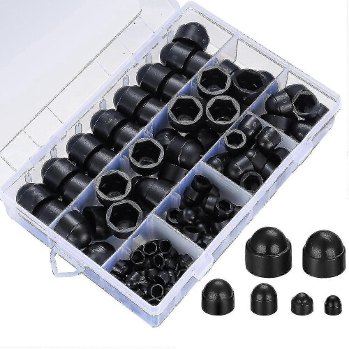 Black Plastic Bolt Covers (145Pcs)Screw Caps, Hex Dome Nuts Protector for M4M12 1