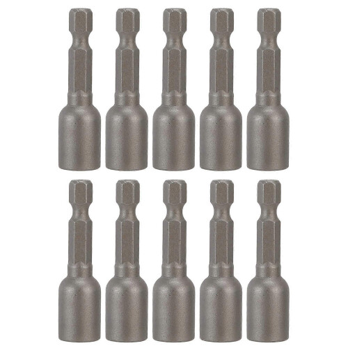 10Pcs Power Nut Driver Hex Magnetic Bit Set Socket Impact Drill Bits M8x48mm 1/4in ShankGrey 2