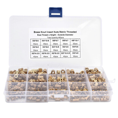 460Pcs Knurled Nuts M2 M3 M4 M5 Female Thread Brass Threaded Insert Embedment Assortment Kit 2