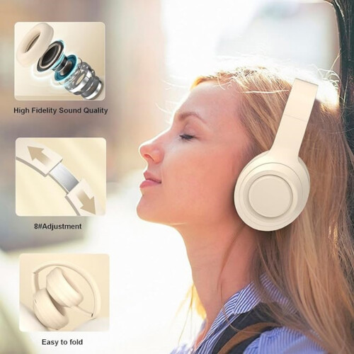 Λευκά ασύρματα ακουστικά Bluetooth, πτυσσόμενα ακουστικά πάνω από τα αυτιά, στε 2