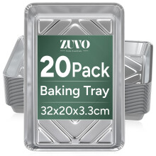 Zuvo Aluminium Foil Trays 20 Pack Disposable for Baking Cooking BBQ Without Lids 32cm x 20cm x 3.3cm