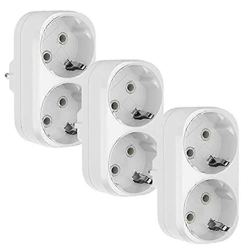 3pcs EU Socket Adapter, 2 in 1 Double Plug Triple Socket 16A/250V 3680W Max Power Outlet Extender 1