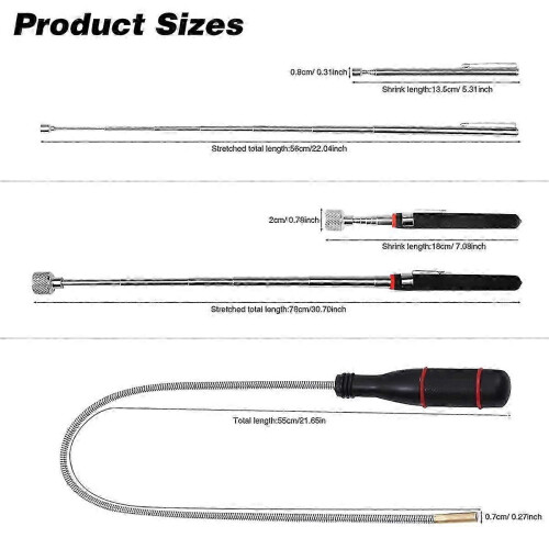 3 Pack Magnetic Pickup Tool- Extendable Magnet, Telescopic Magnetic Pick-Up Tool, Bendable Flexible 2