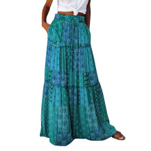 Pleated Long Skirts for Women Summer Casual Elastic-Green L