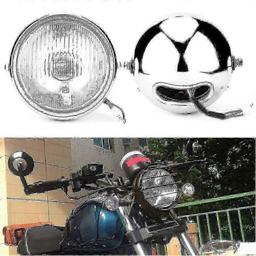 Headlight Unit for GN125, Silver Retro Design with White Lens 2