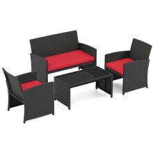 Rattan-Gartenmöbelset mit Kissen - Rot