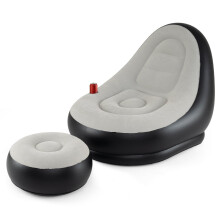 Aufblasbarer Sessel mit Fußhocker, Veloursbezug, Getränkehalter