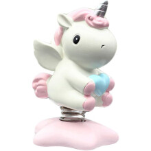 Estatueta de Unicórnio, feita de resina e pintada à mão com um design adorável. Base antiderrapante perfeita para decorar o painel do carro.