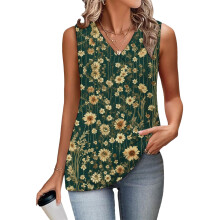 Women's Sleeveless Tops, Loose Fit, V-Neck, Summer,-Green M