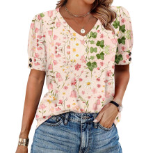 Women's Short Sleeve Button-Down V-Neck Shirts rSets -Multi XL