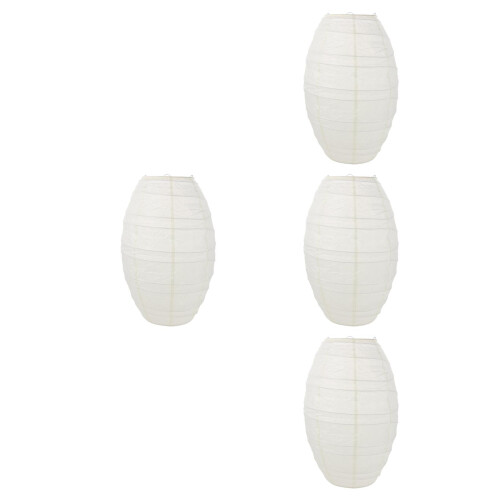 4Pcs Beige Oval Paper Lantern Shade Foldable Lightweight Hanging Lamp