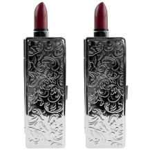 Stephanie Imports Set of 2 Rectangular Vintage Lipstick Cases With Glass Mirror (Silver Victorian)