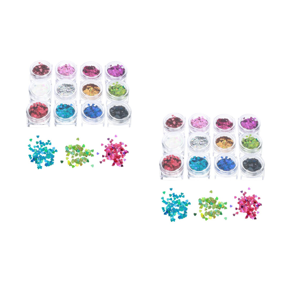 Artibetter 2Sets Heart Shaped Nail Sequins Assorted Color Diy Nail Art Decoration