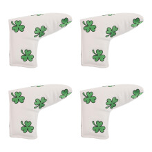 4Pièces De Putter Mallet PU Blanche Brodée Trèfle Chanceux