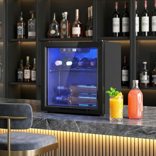 Homcom HOMCOM 12 Bottle Wine Cooler, Tabletop Drinks Wine Fridge, Black