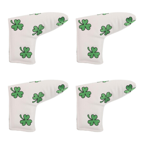 4Pcs White PU Golf Mallet Putter Headcovers Shamrock Embroidered