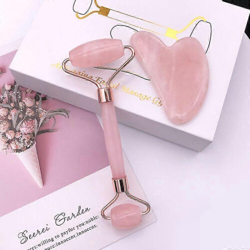 Roller Gua Sha Board Heart Shape Set Jade Roller Facial Massager_Special Gift 1