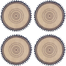 Runda bohemiska juteunderlägg, 4-pack