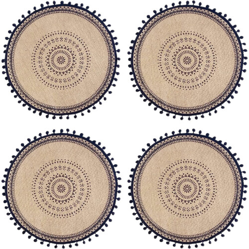 Runda bohemiska juteunderlägg, 4-pack