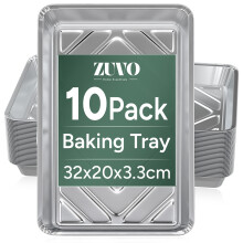 Zuvo Aluminum Foil Baking Tray, 10-Pack, 32x20x3.3cm, Pans for Cooking, Freezing, Serving, Storing