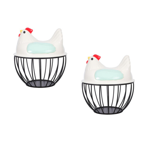 2Pcs Multi-Color Iron Egg Holder for Kitchen Farmhouse Style Storage 1