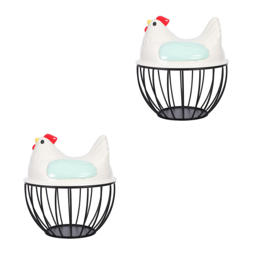 2Pcs Multi-Color Iron Egg Holder for Kitchen Farmhouse Style Storage 2