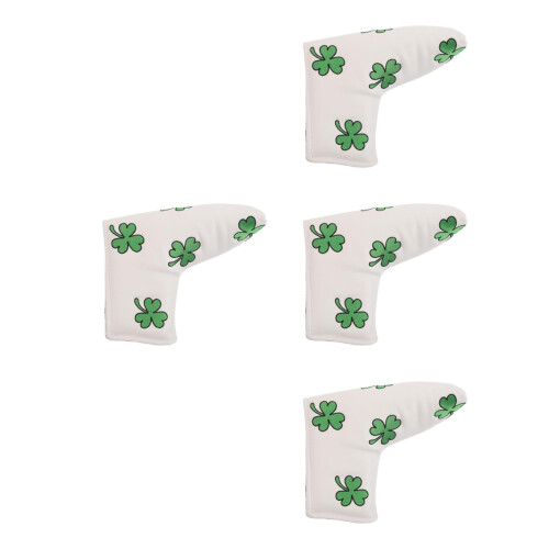 4Pièces De Putter Mallet PU Blanche Brodée Trèfle Chanceux 1