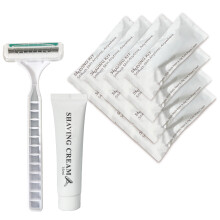 50 Pack Shave kit in Bulk 3 Blades Shave Disposable Razor with Protective Cap 12g Cream Individually Wrapped Paper Box for Hotel,Airbnb, Homeless,Shel