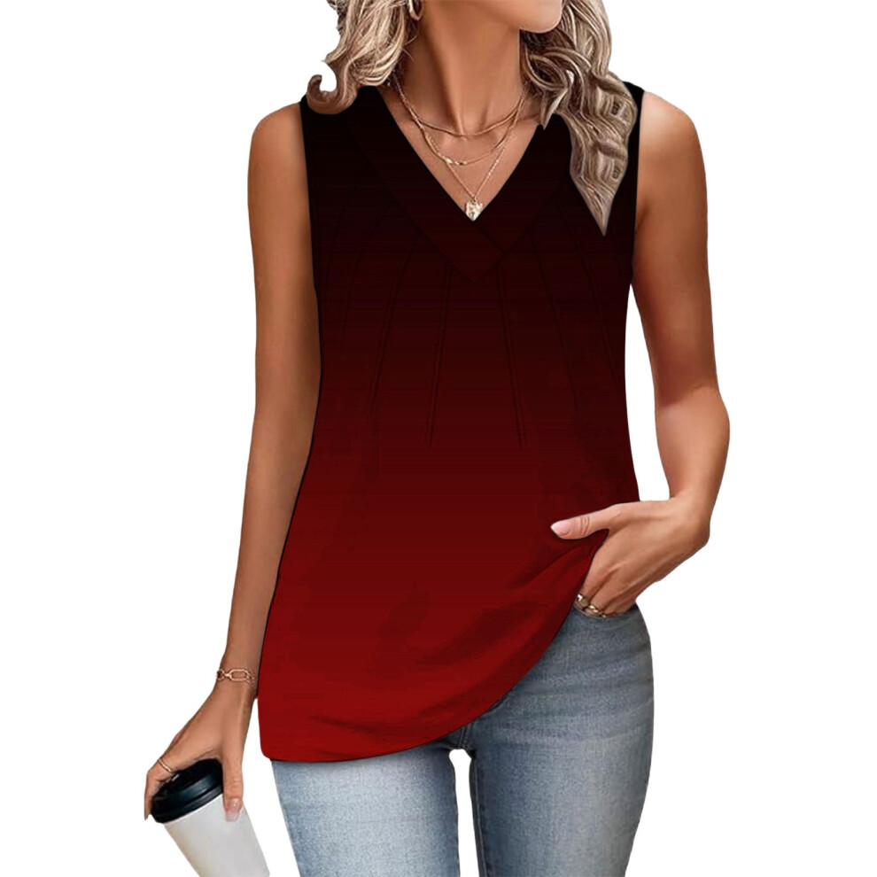 Women's Sleeveless Tops, Loose Fit, V-Neck, Summer,-Claret S