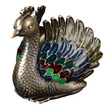 Elegante metalen asbak in pauwvorm met deksel,-Bronzen