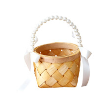 Elegant Woven Bamboos Tray With Wood Base-small Ribbon style1